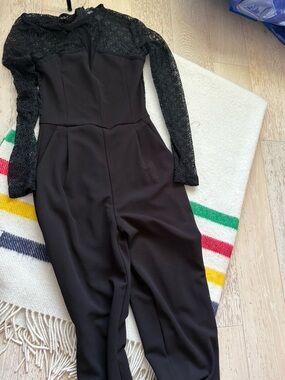 Dynamite Black Lace-Sleeve Jumpsuit